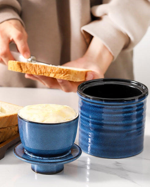 Countertop, Ceramic Butter Crock, Butter Dish with Lid, Pottery Butter Container for French Butter Keeper for Kitchen