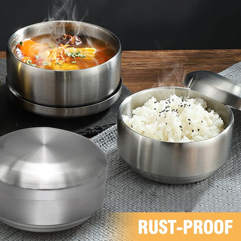Stainless Steel Rice Bowl with Lid, Set of 2, for Korean Kitchen Restaurant, Double-walled Metal Bowls, Multi-Purpose Insulated Soup Bowls Snacks Bowls (11.5cm Silver) by Aynaxcol