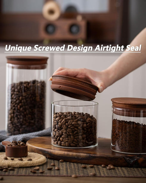 17 oz Sets 2 Coffee Canister with Scoop and Wooden Lids, Airtight Glass Coffee Beans Storage Container of for Ground