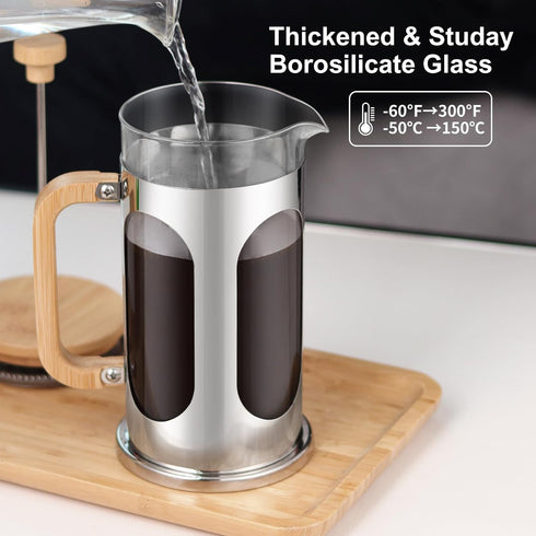 34 oz, 8 1000ml Sivaphe No-Plastic French Press Coffee Maker Borosilicate Glass Bamboo Lid and Handle Coffee Tea Press