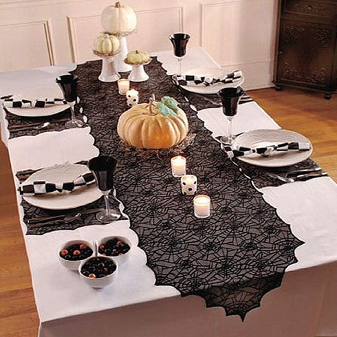 ibohr Halloween Table Runner with Spider Web Lace, Festival Table Decoration for Parties, 18 X 72 Inch