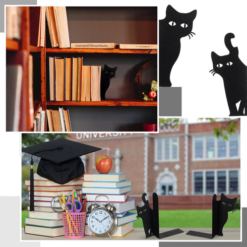 Set 2 Geelin Peeping Cat Bookends of Metal Book Ends for Shelves Bookshelf Home Office Desk Bookshelf Decor Gift