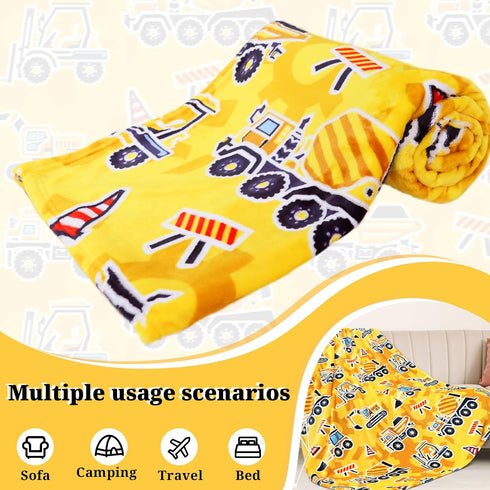 Excavator Blanket Construction Gifts for Kids Glow in The Dark Truck Blanket Soft Tractor Toys Throw Blankets Boys Car