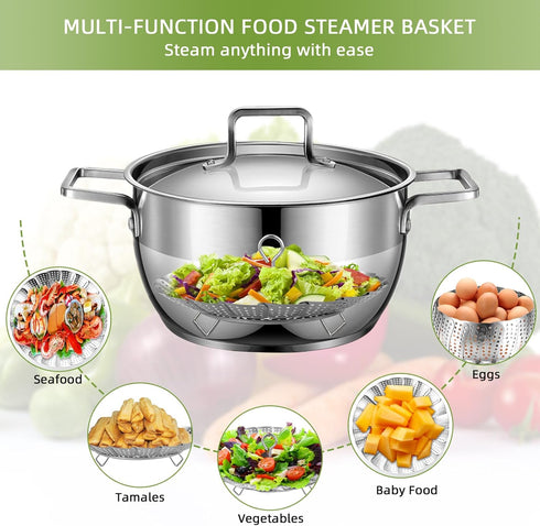 Steamer Basket, Premium Stainless Steel Vegetable Steamer for Veggies & Seafood, Expandable Fits Various Size Pots &
