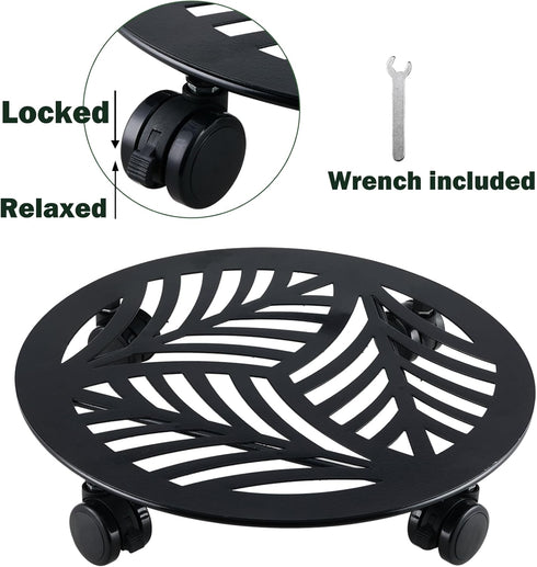 1 Packs 13" Large Metal Plant Caddy with PU Wheels Heavy-Duty Wrought Iron Rolling Plant Stands Indoor Outdoor Wheeled