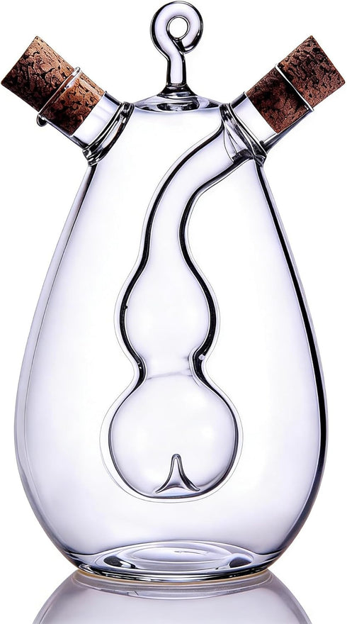 2 1 ELETON in Oil and Vinegar Cruet Hand-Blown Borosilicate Glass Dispenser with Gourd-Shaped Inner Chamber, Leakproof