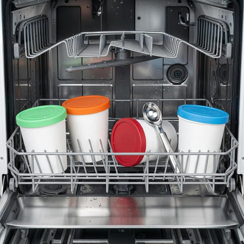 4 Pack 1 Peohud Ice Cream Containers, Quart Freezer Storage Tubs with Silicone Lids and Spoon for Ice Cream, Sorbet