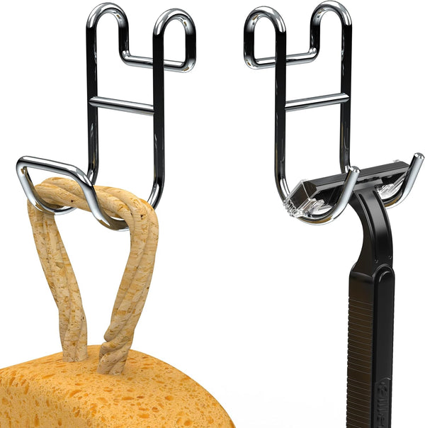 Shower Caddy Shelf Basket Rack Hooks, Stainless Steel Bathroom Hangers for Loofah, Towel, 2 Pack