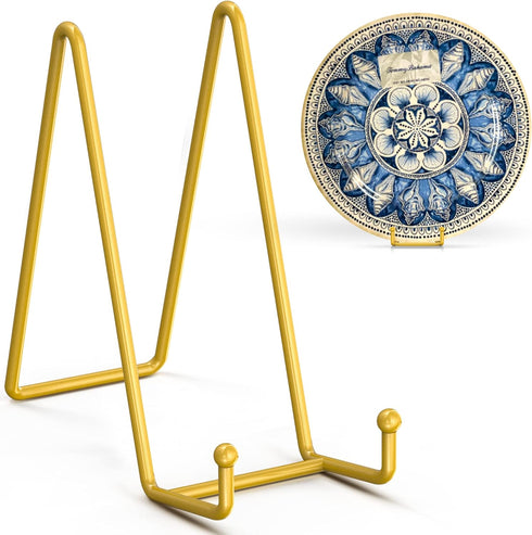 TR-LIFE 8 Inch Large Plate Stands for Display, Metal Holder for Pictures, Decorative Plates, Platter (Gold 2 Pack)