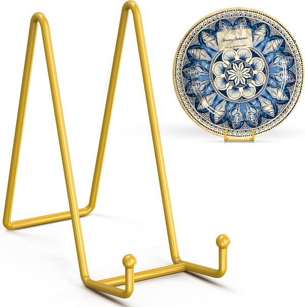 TR-LIFE 8 Inch Large Plate Stands for Display, Metal Holder for Pictures, Decorative Plates, Platter (Gold 2 Pack)