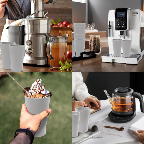 EI 15oz Wheat Straw Cups, 8pcs Grey Plastic Reusable Cups, Unbreakable, Dishwasher & Microwave Safe Tumbler Glasses