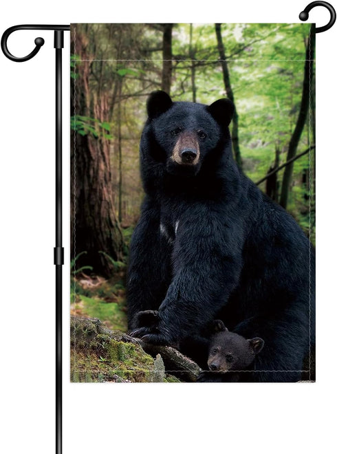 WHPCT Black Bear Garden Flag - Family Nature House Flag Banner for Patio Lawn Outdoor Home Decor, 12x18 Inch Double