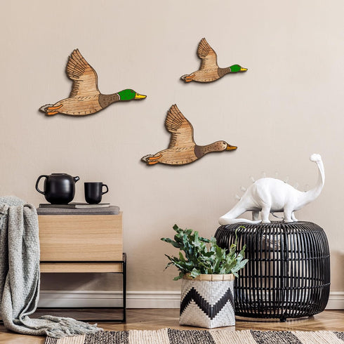 3Pcs (Set 3, Kas Home Duck Hunting Wall Decor Wooden Flying Ducks Decor Rustic Farmhouse Wall Art Signs for Nursery
