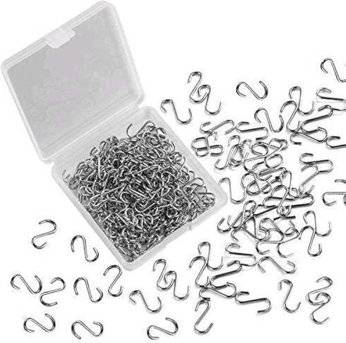 FEBSNOW 250pcs 0.55 Inch Mini S Hooks - Ornament Connectors for DIY Crafts with Storage Box