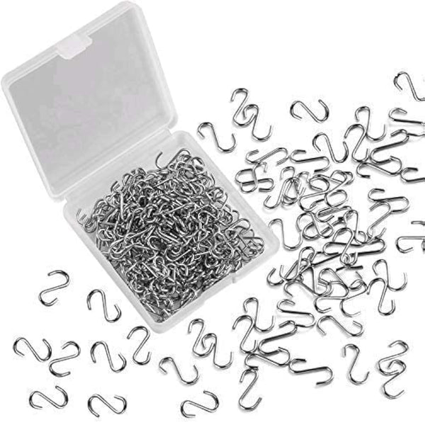 FEBSNOW 250pcs 0.55 Inch Mini S Hooks - Ornament Connectors for DIY Crafts with Storage Box