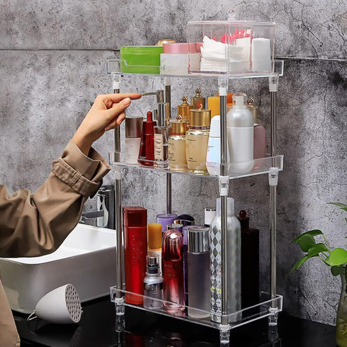 QIYUSHRY Countertop 3 Bathroom Organizer Storage Clear Tier Skincare Organizer Acrylic Corner Shelf Rack Stand
