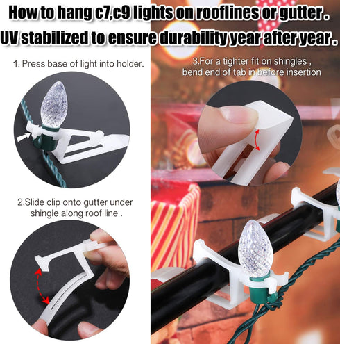 40 Pieces Christmas All-in-One Light Clips for C7, C9, and Mini Lights, Plastic Hangers (White)