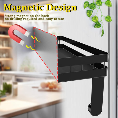 2 Pack 2 Paper Towel Holder Fridge Magnetic with Shelf - Paper Towel Holder Without Drilling + Magnet Spice Racks