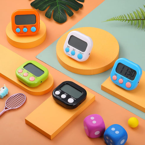 Weewooday 4 Pcs Magnetic Digital Timers - Multi Function Electronic Kitchen Timer with Loud Alarm for Cooking and Study