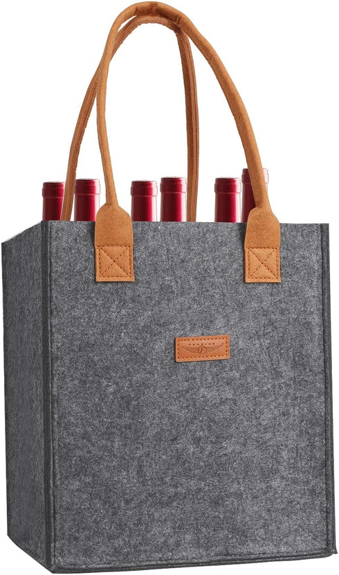 LIFEBEAUTY Grey 6 Bottle Insulated Thermal Padded Wine Tote Bag for Travel, Picnic, Great Gift