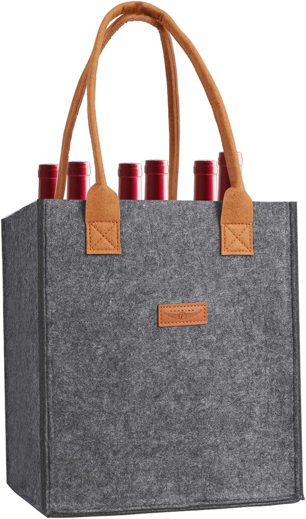 LIFEBEAUTY Grey 6 Bottle Insulated Thermal Padded Wine Tote Bag for Travel, Picnic, Great Gift