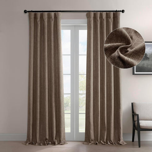 HPD Half Price Drapes Faux Linen Curtains, 1 Panel, 50W X 84L, Textured Room Darkening Drapes for Bedroom, Dutch Cocoa