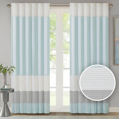 Madison Park Window Curtain Single Panel, Faux Silk, Rod Pocket, Room Darkening for Living Room, 50x84, Aqua