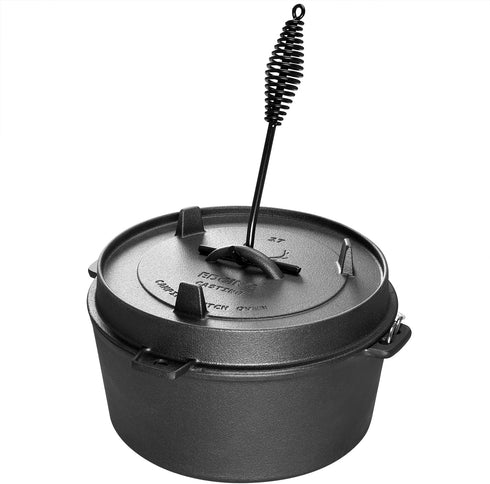 Pre-Seasoned Cast Iron Camping Dutch Oven, 6 Quart Pot with Lid Tripod for Outdoor Cooking
