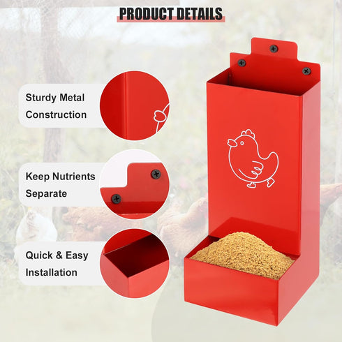 WHXE MNHEE Feeder,2 Pack 5-6 Automatic Chicken Grit Metal Hanging Chicken and Poultry Feeder,No-Waste Design,Easy
