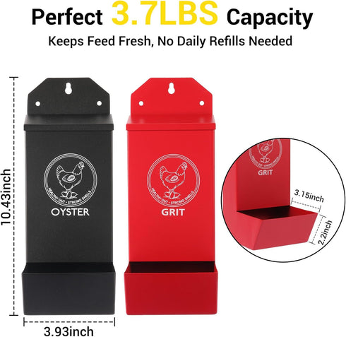 Reptilux 2-Pack Metal Chicken Grit Feeder & Oyster Shell Feeder with Lid - Hanging Gravity Poultry Feeder for Chickens