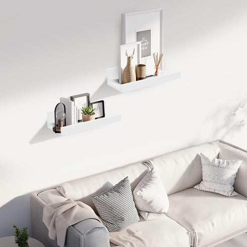 12" Set 2 Muzilife Small Floating Wall Ledge Shelves with Lip - of Wood Floating Shelves - White Wall Mounted Picture
