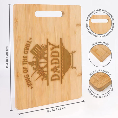 King Of The Grill Cutting Board For Daddy Griller - Grandpa Gift - Daddy's Bbq - Grilling Gift For Men - Fathers Day Cutting Board - Grill Master - Best Daddy Cutting Board