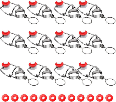 FERRODAY 12-Pack 18mm Glass Bottle Caps with Replacement Silicone Gaskets, Airtight, Leakproof, Easy Swing Top