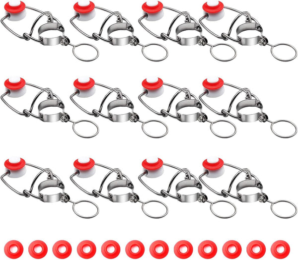 FERRODAY 12-Pack 18mm Glass Bottle Caps with Replacement Silicone Gaskets, Airtight, Leakproof, Easy Swing Top