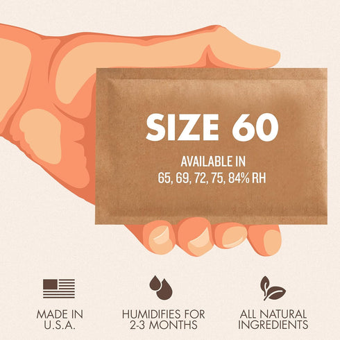 Boveda 69% Two-Way Humidity Control Pack – Size 60 – Single – For Storing Up to 25 Items – Moisture Absorber –