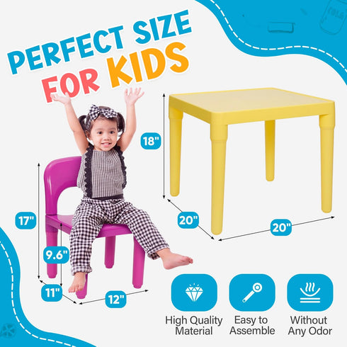 4 Set, ZENY Kids Plastic Table and Chairs Multicolor Play Room Furniture for Reading, Train, Art, Crafts