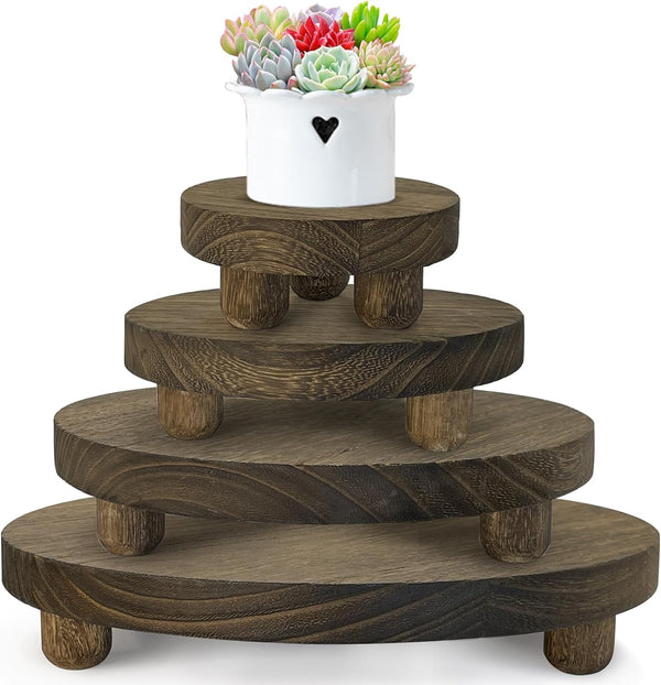 DEMULANS Wood Plant Stand Set of 4,mini Plant Stool 10 8 6 4