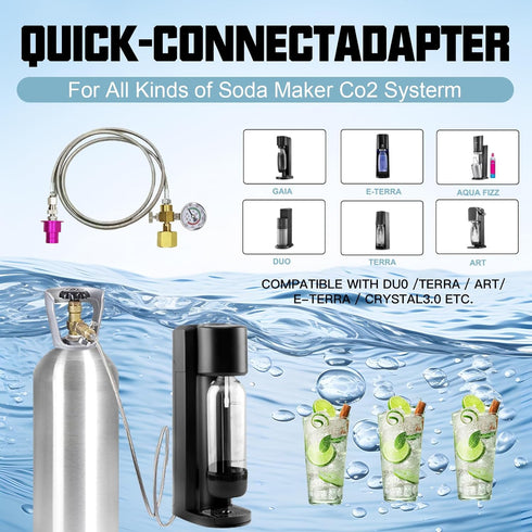 rovrai Co2 Adapter,Co2 3500psi (60in) Soda Terra Maker Quick Connect Adapter Hose with Pressure Gauge,Compatible