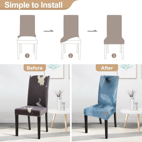 SearchI Summer Pattern Dining Room Chair Covers Set of 4, Stretch Printed Parsons Slipcovers, Blue