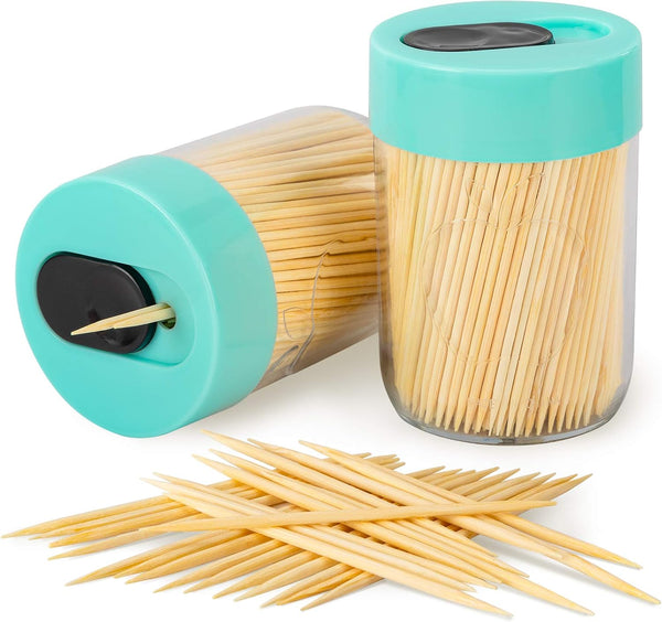 Urbanstrive 2 Pack Sturdy Safe Toothpick Holder with 800 Natural Wood Toothpicks, Light Blue Home Design