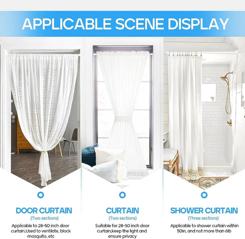 Tension Curtain Rod Black, 1pcs Adjustable Tension Rod for Windows 33 to 56 Inch, Non-Slip Spring Curtain Rod.