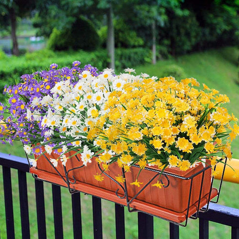Artificial Daisies Flowers 4 Bundles Yellow UV Resistant Fake Foliage Greenery Faux Plants for Indoor Outdoor Decor