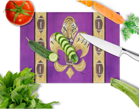 Caroline's Treasures 8205LCB Tiger Football Fleur de lis Glass Cutting Board Large Decorative Tempered Glass Kitchen Cutting and Serving Board Large Size Chopping Board