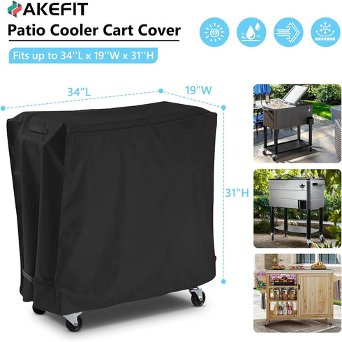 65-80 Cooler,34"Lx19"Wx31"H-Black AKEfit Patio Cooler Cart Cover,Waterproof Ice Chest Cart Cover Fits Quart Patio Party