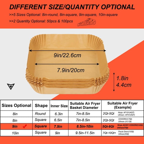 BYKITCHEN Air Fryer Sheet Liners for Ninja AG301 Grill, Cosori, Gourmia Air Fryer, Set of 200, 9 Inch Air Fryer Parchment Paper Filters for 5 to 8 Qt Basket, Ninja Foodi Grill Accessories by BYKITCHEN
