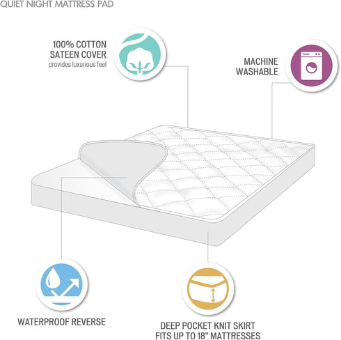 300TC 18 Inch, Madison Park Twin Mattress Protector Pad Waterproof Bed Cover, Breathable Sateen Cotton, Diamond Quilted