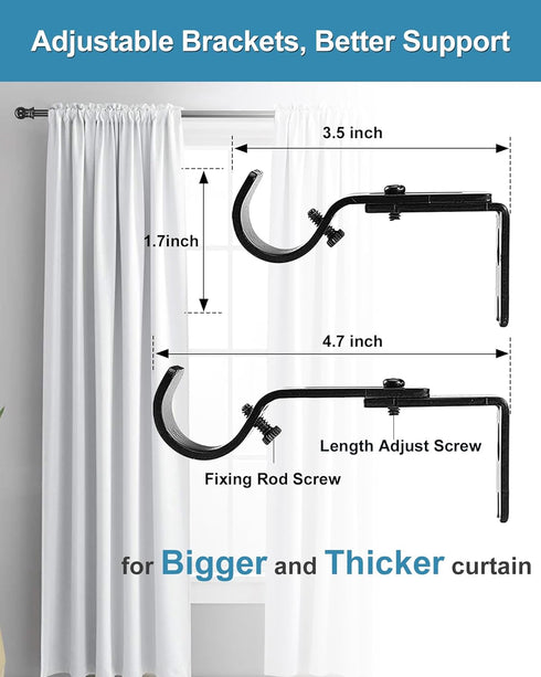 HOSKO Black Curtain Rod Set, 1-Inch Window Curtain Rods for Windows 30-84 Inches with Three Mounting Brackets