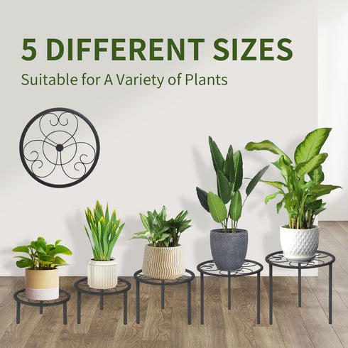 5-piece set (5, of metal plant potted flower racks, heavy-duty flower pot plant racks of different sizes, iron flower