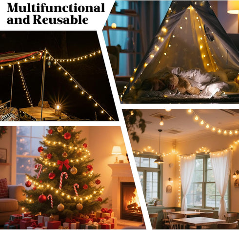 PJT 100 33ft 8 LED Hanging String Lights for Classroom Plug in Fairy Lights with Modes, Warm White String Lights