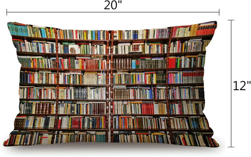 Solekla 12" 20" Library Bookshelf Farmhouse Pillow Covers x Lumbar Pillow Covers Home Decorative Cotton Linen Cushion